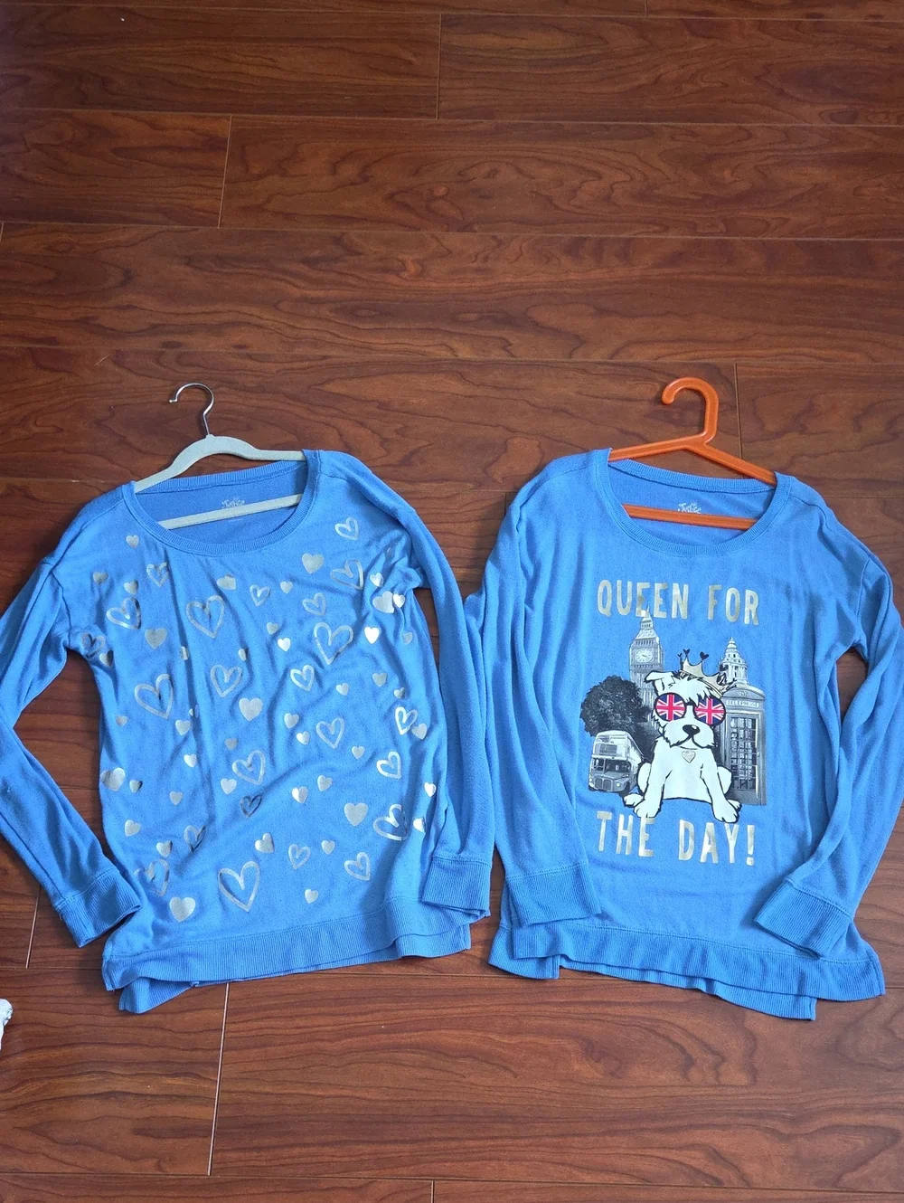 Justice Girls Blue Long Sleeve Tops Sweaters with Gold Accents